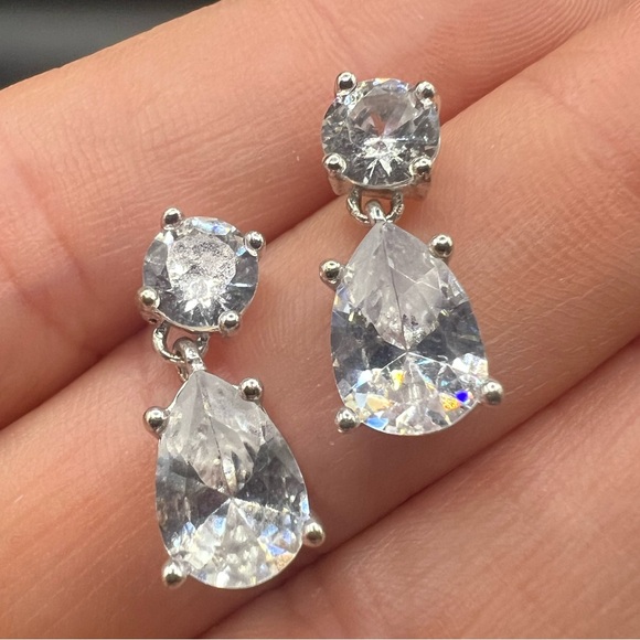 Jewelry - Elegant Two Stone Silver Tone Drop Earrings